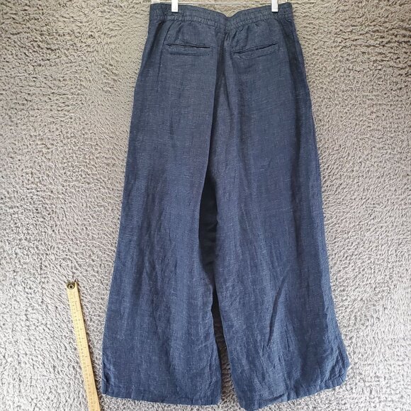 Halston Pants Womens 10 Blue Linen Wide Leg High Rise Zipper & Button Closure - Picture 10 of 11